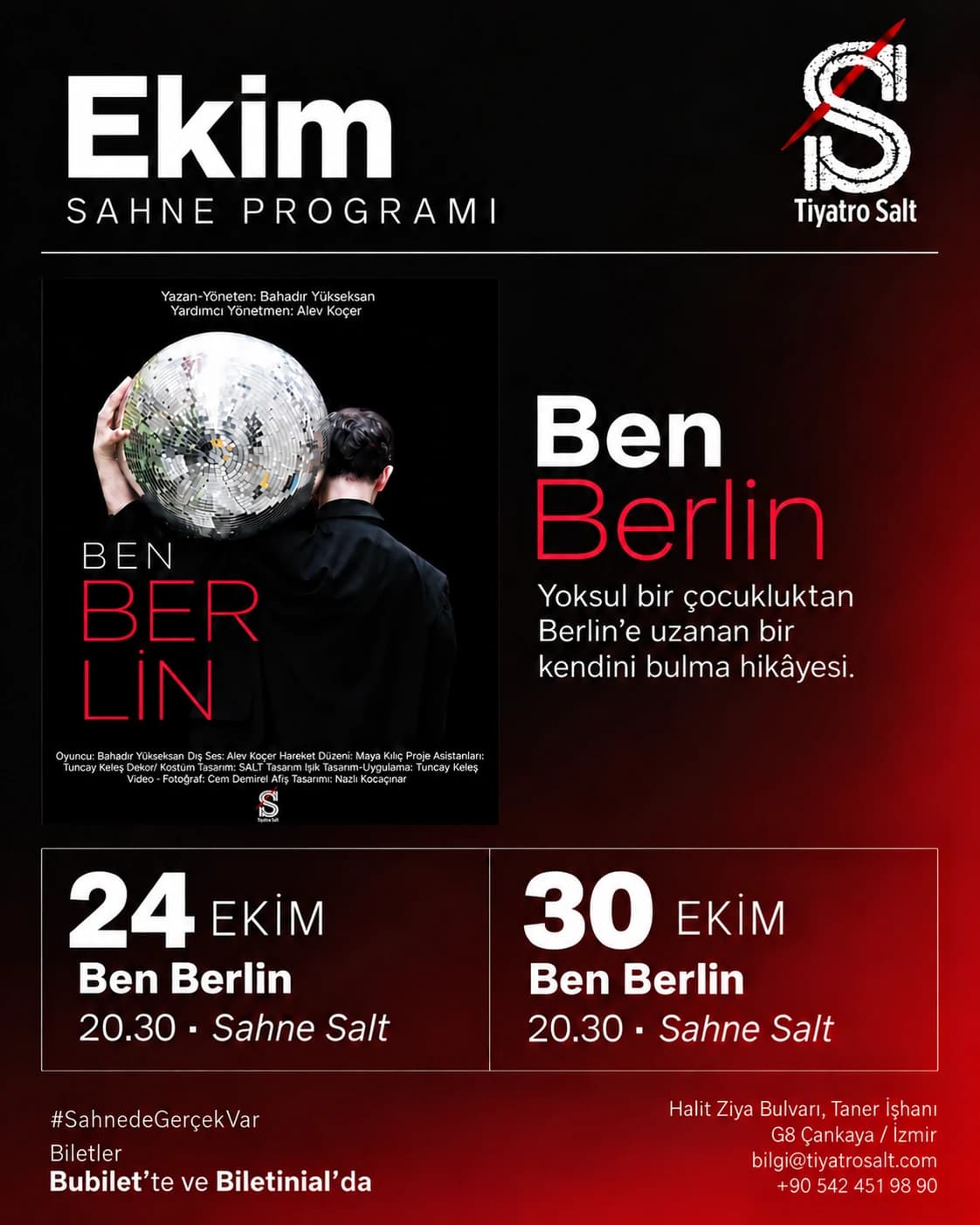 Tiyatro Salt Ekim sahne programı: 24 ve 30 Ekim Ben Berlin